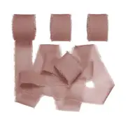 1" x 7Yd Chiffon Silk Ribbon, 3 Rolls Handmade Fringe Fabric, Deep Meat Pink