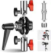 NEEWER Heavy Duty Light Stand Head Adapter with All Metal Dual Swivel Ball Joint, Dual 5/8" Receivers, 1/4" to 3/8" Convertor Spigot Stud, 3/8" to 5/8" Screw, for C Stand, Max Load 14lb, UA020