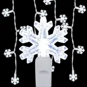 Cool White LED Snowflake Icicle Christmas Lights White Wire Holiday Light Decor