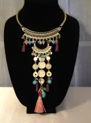Chico's Brooklyn Ott Choker Egyptian Multi Color Lucite Gold Tone Style,