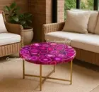 Pink Agate Geode Stone Coffee Table Top, Living Room Center Table Top Decor