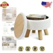 Elegant Teddy Velvet Storage Ottoman - Round Footstool for Living Room Comfort