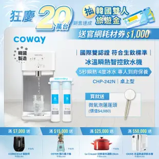 【Coway】旗艦款濾淨智控飲水機 冰溫瞬熱桌上型｜CHP-242N (送微氣泡蓮蓬頭)