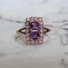 9ct Rose Gold Amethyst and Opal Rectangular Cluster Ring- Size N 1/2 US 6 3/4