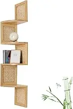 FamilleElement Bamboo 4-Tier Corner Shelf Natural Rattan Floating Corner Shelves Wall Mount Shelves for Living Rooms, Bedroom, Office (02-Bamboo)