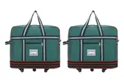 2Pcs Extra Large Foldable Travel Bag Expandable Rolling Duffle Bag With Wheels-Green