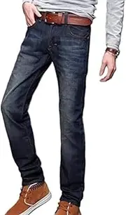 [JEShifangjiusu] Men's Casual Style Straight Fit Jeans Slim Stretch Skinny Denim Pants Classic Lightweight Relaxed Retro Jean, Dark Bluea2, 34