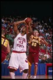Center Khary Stanley Fresno State Bulldogs prepares to shoot the b- Old Photo