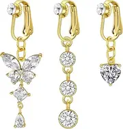 [D.Bella] Fake Belly Ring Fake Belly Piercing Clip on Belly Button Rings Surgical Steel Fake Belly Button Ring Fake Earrings Diamond Snake Dangle Non Piercing Fake Belly Piercing Jewelry