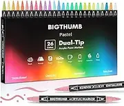 BIGTHUMB 26 Pastel Colors Acrylic Paint Pens, Dual Tip Acrylic Paint Markers with Brush and Dot Tip, Paint Markers for Painting Rock, Wood, Canvas