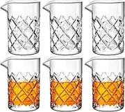 Cocktail Mixing Glass Crystal Stirring Glass Thick Bottom Seamless Cocktail Pitcher for Home Bartender Bar Whiskey Martini Drink Shaker Accessories(6 Pcs,17 oz)