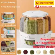 6 in 1 360° Rotating Grain Case Cereal Dispenser Storage Box Kitchen Rice Contai