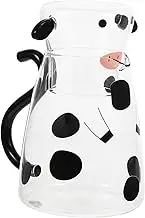OFFSCH 1 Set Cartoon Cow Glass Kettle Creative Water Jug with Transparent Spoon Multi Functional Glass Water Pitcher for Home Use for Parties and Gatherings