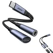 Joyroom 2-in-1 USB-C Audio Adapter Type-C to 3.5mm, Type-C Connector, HiFi Sound, Fast Charging, and Durable Design, Black