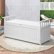 LI LIVSIP 200L Outdoor Storage Deck Box Bench, Waterproof & Lockable Large Storage Box Container Bench with Wheels & Handle for Cushion Pillow Toys Garden Tools, White