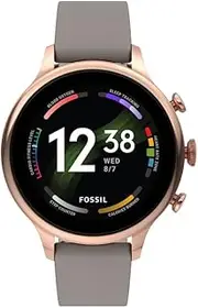 Fossil Women's Gen 6 Smartwatch, Rose Gold-Tone Stainless Steel Watch with Gray Leather Band, FTW6079