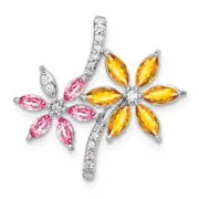 Solid 14k White Gold Simulated CZ and 2.20 Citrine Simulated/Simulated Pink Tourmaline Flower Pendant