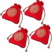 Baluue 4pcs Small Embroidered Chinese Luck Jewelry Bags with Drawstrings for Travel and Wedding Favors Festive Design for Organized Storage and Easy Access