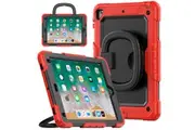 WASSUP iPad 6th/5th Gen Air 2/Pro 9.7 inch Rotatable Handle Ring Folding Stand Case with Screen Protector-Red&Black