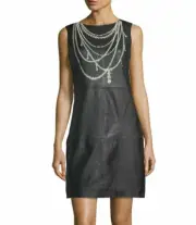 Moschino Black Pearl Necklace Graphic black leather Italian 36 Sz 2 Dress $1,174