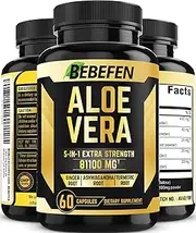 Aloe Vera Extract Capsules 81100mg - 200x Concentrate Formula with Turmeric, Ginger, Fennel - Support Digestion, Antioxidant - 2 Months Supply