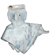 NEW Blankets and & Beyond Elephant Baby Blanket Blue Grey White Holding Hearts