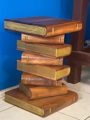 Side Table, corner Stool, Plant Stand Raintree Wood Natural Finish-Book Stack Gold pages