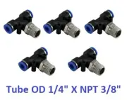 Branch Tee Air Connector Tube OD 1/4" X NPT 3/8" Quick Release Fitting 5 Pieces