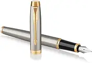 Parker IM Fountain Pen | Brushed Metal | Fine Nib with Blue Ink Refill | Gift Box