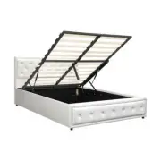 NNEED Double Bed Frame with Storage Space Gas Lift White