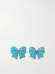[Mason and Books] Mason and Books - Berkeley Small Bow 14-karat Gold, Turquoise And Pink Sapphire Earrings - Blue - One size One size Blue