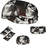 FJWSLCH Cute Husky Dog Headbands for Women Men Non Slip Workout Sweatbands Adjustable Sports Hair Bands Elastic Head Bands Moisture Wicking Hairband for Running, Cycling, Yoga, Spa