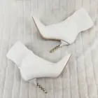5" Geo Deco High Heel Off White Stretchy Pointy Toe Ankle Boots My Vice
