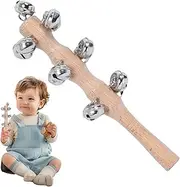 Wooden Jingle Hand Bells | Percussion Musical Instrument Shaker Toy Rattle | Jingle Bells Stick with Wooden Handle for Dancing Concerts Stage Performance Birthday