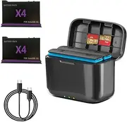 Coyktonty ONE X4 Battery Charger Set For Insta360 X4（X4 Charger+2 x 2500 mAh batteries ）Supports fast charge protocol PD2.0/PD3.0 with USB-C charging cable,2 batteries can be charged at the same time