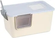 AIMALL Large Cat Litter Box 24.8 x 11.4 x 12.9in Semi-Enclosed High-Sided Toilet with Top Entry, Scoop Holder, Anti-Slip Lid and Odour Control in Milk Coffee Colour