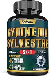 SATOOMI Extract 30:1 Gymnema Sylvestre Capsules - Equivalent to 8700 mg with Turmeric, Neem Leaf & Black Pepper - Energy Production & Immune Support - 360 Vegan Capsules For 6 Months - Non-GMO, Gluten Free