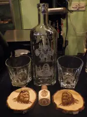bigfoot,engraved,bottle,cups,coaster,bar,booz,decanter,home,office,custom