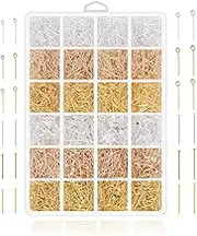 Head Pins Eye Pins Supplies - 2400Pcs 3 Colors Jewelry Head Pins and Eye Pins for Charm Beads DIY Making