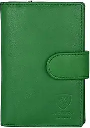 [J. Wilson London] Ladies RFID Safe Designer Leather Purse Card Women Wallet Zip Pocket Boxed, Bottle Green, M, Contemporary