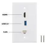 信號轉換線 3口HDMI USB3.0版本 CAT6高清數據免焊接插座面板多媒體資訊牆插 PC CABLES