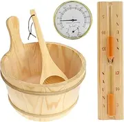 4PCS Sauna Accessories Set, Wood Sauna Bucket Sauna Spoon 2 in 1 Sauna Thermometer Hygrometer Hourglass Timer, Easy to Use Sauna Kit Suitable for Home, Steam Saunas Room