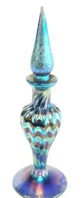 Blue Luster Perfume Bottle With Red Murano Design. Alcaraz Glass