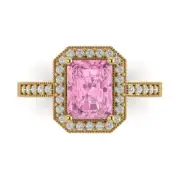 2.9Ct Emerald Cut Pink Gemstone Gold Halo Engagement Promise Statement Ring