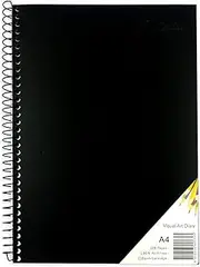 Quill, Visual Art Diary A4, 120 Pages, 110 GSM Cartridge Paper, Acid Free, Spiral Bound, Water Resistent Black Cover, Portrait