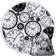 Black and White Clocks Round Beach Towel
