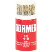 Dormer 'A096' HSS TiN Coated Metric Jobber Drill Bit Set No.'419' 19Pcs DDK19