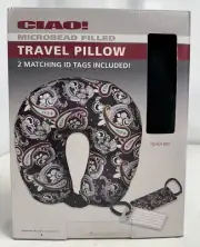 Ciao! Microbead Filled Polyester Paisley Travel Pillow With ID Tags