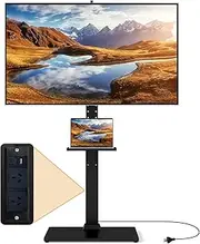 Giantex Floor TV Stand with Power Outlet, Universal TV Stand for 32-70 Inch TVs up to 50 kg, Tilt & Height Adjustable Tall TV Mount Stand with Adjustable AV Shelf, Max VESA 600 x 400 mm, Black