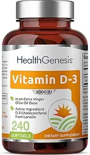 Vitamin D3 2000 IU 240 Softgels - High-Potency | Non-GMO | Soy-Free | in Extra Virgin Olive Oil | Strong Bones | Immune Health | Support for K-2